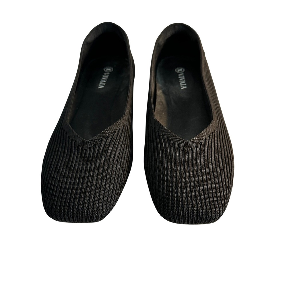 VIVAIA Margot 2.0 V Cut Ballet Flats Size 37 US 6.5 Black Square Toe Ribbed Knit - Picture 4 of 8
